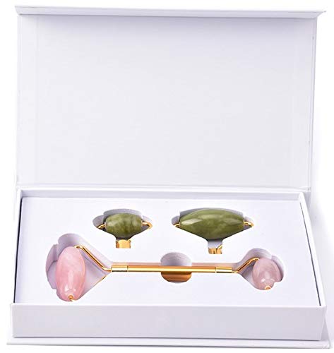 Jade Rose Quartz Roller Kit with 3 Changeable Heads | Face Facial Roller