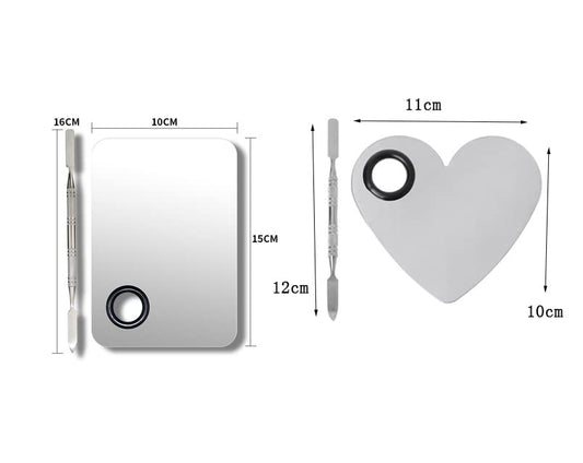 2 Pack Makeup Palette,Stainless Steel Cosmetic Mixing Palette with Spatula Tool for Foundation Nail Art Eyeshadow, Silver