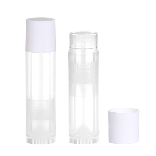 100 Sets Empty Lip Balm Tubes Bulk Round with Caps for DIY Lipstick Homemade, 3/16 OZ (5.5 ML), Clear, BPA Free, 100 Tubes and Caps