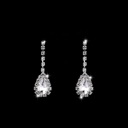 Bride Silver Necklace Earrings Set Rhinestone Wedding Jewelry Set Crystal Choker Necklace for Women