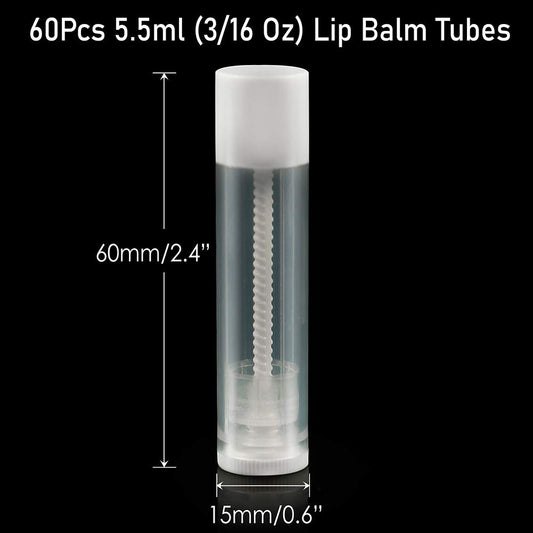 LotFancy Lip Balm tubes Empty, 60PCS 5.5ml (3/16 Oz), Clear Lip Balm Container Tubes with White Caps, BPA Free & Leak Free, Refillable