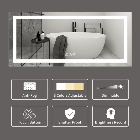 Amorho LED Bathroom Mirror 72" X32" with Front and Backlight, Large Dimmable Wall Mirrors with Anti-Fog, Shatter-Proof, Memory, 3 Colors, Double LED Vanity Mirror