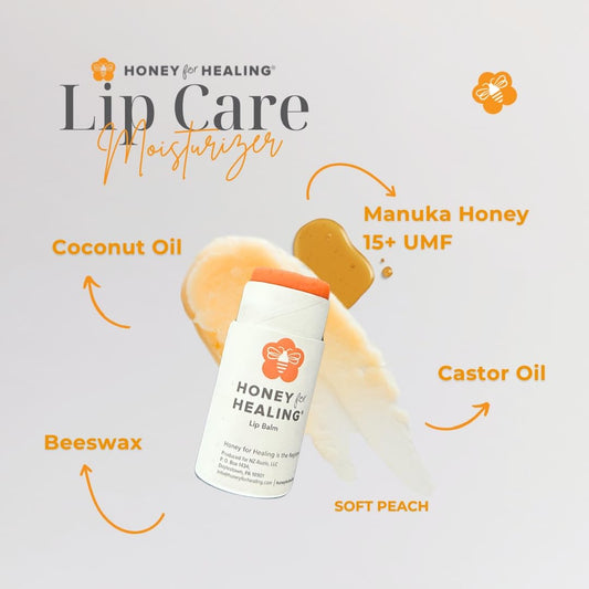 Manuka Honey Lip Balm 15+ UMF – Ultra-Hydrating Formula with Beeswax, Castor Oil & Organic Coconut Oil | 12+ Hour Moisture | Eco-Friendly Recyclable Tube | 0.25 oz / 7 g (Soft Peach)