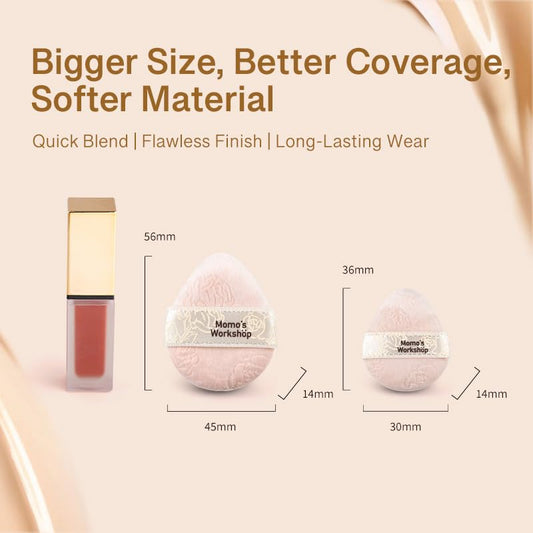 Pink Velvet Powder Puffs, Laser-Cut Rose Design, Dual-Sided, Travel Size & Wide M Size for Pressed Powder, Blush & Contour,5pcs Plush Puffs & Storage Case