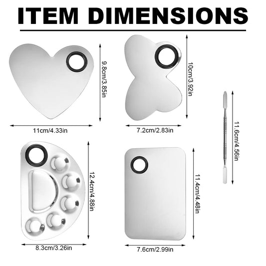 4 Pack Makeup Mixing Palette with Spatula, Stainless Steel Cosmetic Palette, Makeup Foundation Mixing Palette, Makeup Metal Mixing Tray for Makeup Nail Art Accessories