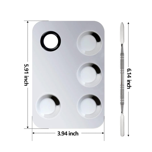 Makeup Mixing Palette, Upgrade Stainless Steel Metal Makeup Mixing Tray with Spatula Tool, Nail-art Palette for Mixing Foundation/Eye Shadow/lipstick/Nail Polish/Pigment (Rectangle)