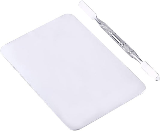 Mixing Palette Small Stainless Steel Makeup Palette Rec Shape Mixing Plate Tools with Spatula Nail Art Palette for Blending Cosmetic Shades