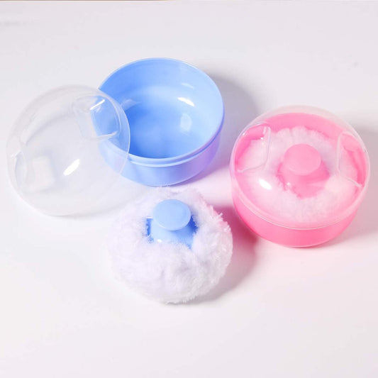 2Pcs Baby Body Cosmetic Powder Puff Body Powder Puff and Container Case (Pink and Blue) (2pcs)