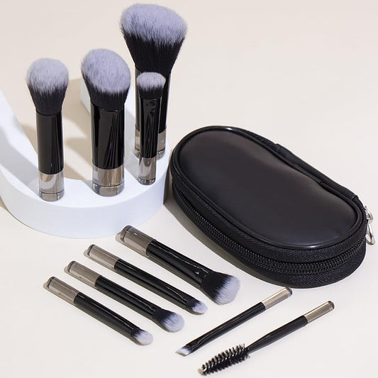Portable ON THE GO Makeup Brush Set, COSHINE 10pcs Easy-taken Mini Full Complete Function Cosmetic Brushes Kit with Brush Pouch (black)