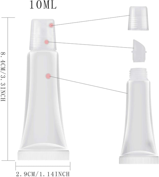 JIAKAI 10ml Mini Clear Refillable Empty Tubes Lip Gloss Balm Container,Soft Tubes Makeup Box,Shampoo Samples Empty Tubes with Screw Cover (20pcs)