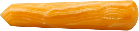 Yellow Calcite Crystal Wand Massage Stick - Pelvic Wand Gua Sha for Adults - Crystals and Healing Stones Massage Wands for Adults Gifts (Pointed)