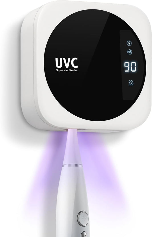 Travel Toothbrush Cleaning Case,Portable UV Toothbrush Cleaner with LED Screen,Smart Toothbrush Holder with Heating,Fan Drying and Mirror For Traveling or Business Trip & Fit All Toothbrushes - White