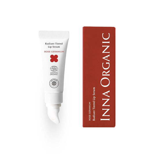 INNA ORGANIC Tinted Lip Serum, Moisturizing, Healing, Light Rosy color, 100% vegan, EWG & COSMOS Certified| Rose Geranium Essential Oils Infused Skincare | Luxury Clean Beauty
