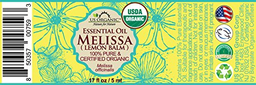 US Organic 100% Pure Melissa (Lemon Balm/Sweet Balm) Essential Oil - USDA Certified Organic, Steam Distilled - W/Euro Dropper (5 ml / 1/6 fl oz)