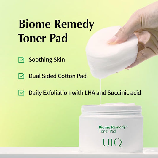 UIQ Biome Remedy Toner Pads, Dual-Textured Facial Pad for Hydrating, Moisturizing, Calming, Pore Care, Non Comedogenic, Daily Toner Pads for Soothing Skin 6.08 fl. oz., 70 Sheets
