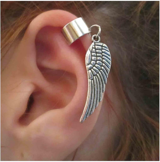 Boho Angel Wing Cuff Earrings Silver Ring Cartilage Earrings with Dangle Wing Ear Cuffs Earrings Clip Wrap Earrings Helix Earrings Jewelry for Women