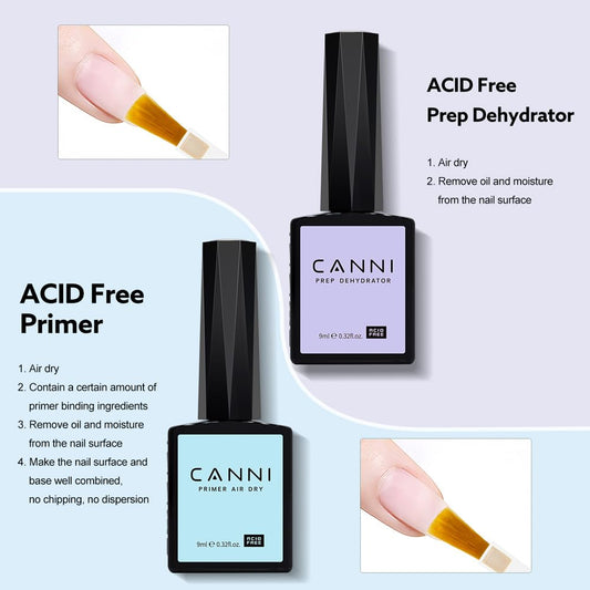 CANNI 2Pcs Acid Free Nail Dehydrator and Primer Set, Air Dry Nail Primer & Pre-dehydrator Nail Bond Gel Manicure Kit DIY at Home Salon Gifts