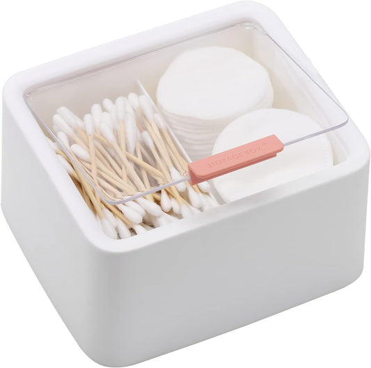 Tecbeauty 2pcs Qtips Holder - Large Cotton Swabs Dispenser, Bathroom Canisters, Storage Container, Hinged Lids, White