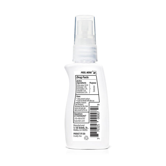 BU SPF 50 Kids Sunscreen Spray for Face and Body, Non Aerosol Spray, TSA Travel Size Sunscreen, Clear, Non Greasy, Water Resistant, Oil Free, Fragrance Free 1 oz