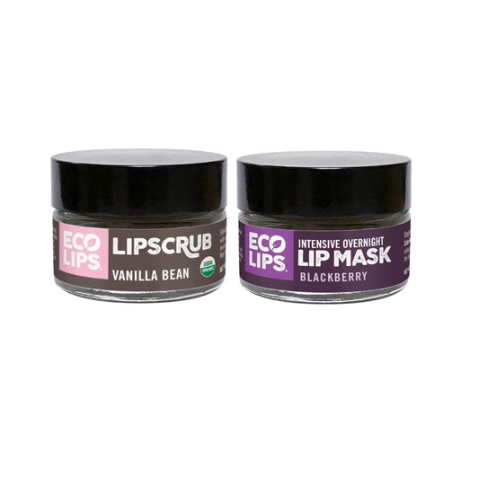 Eco Lips Vanilla Bean Lip Sugar Scrub & Blackberry Intensive Overnight Lip Repair Mask Duo - 100% Organic Lip Care Treatment - Gently Exfoliate, Polish, & Repair Dry, Flaky Lips