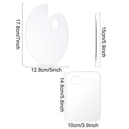 2 Pcs Acrylic Cosmetic Makeup Palette + 1 Pc Makeup Spatula, Makeup Mixing Tray Apply for Foundation Nail Art Beauty Salon Color Cream Liquid Mixing Art Palette