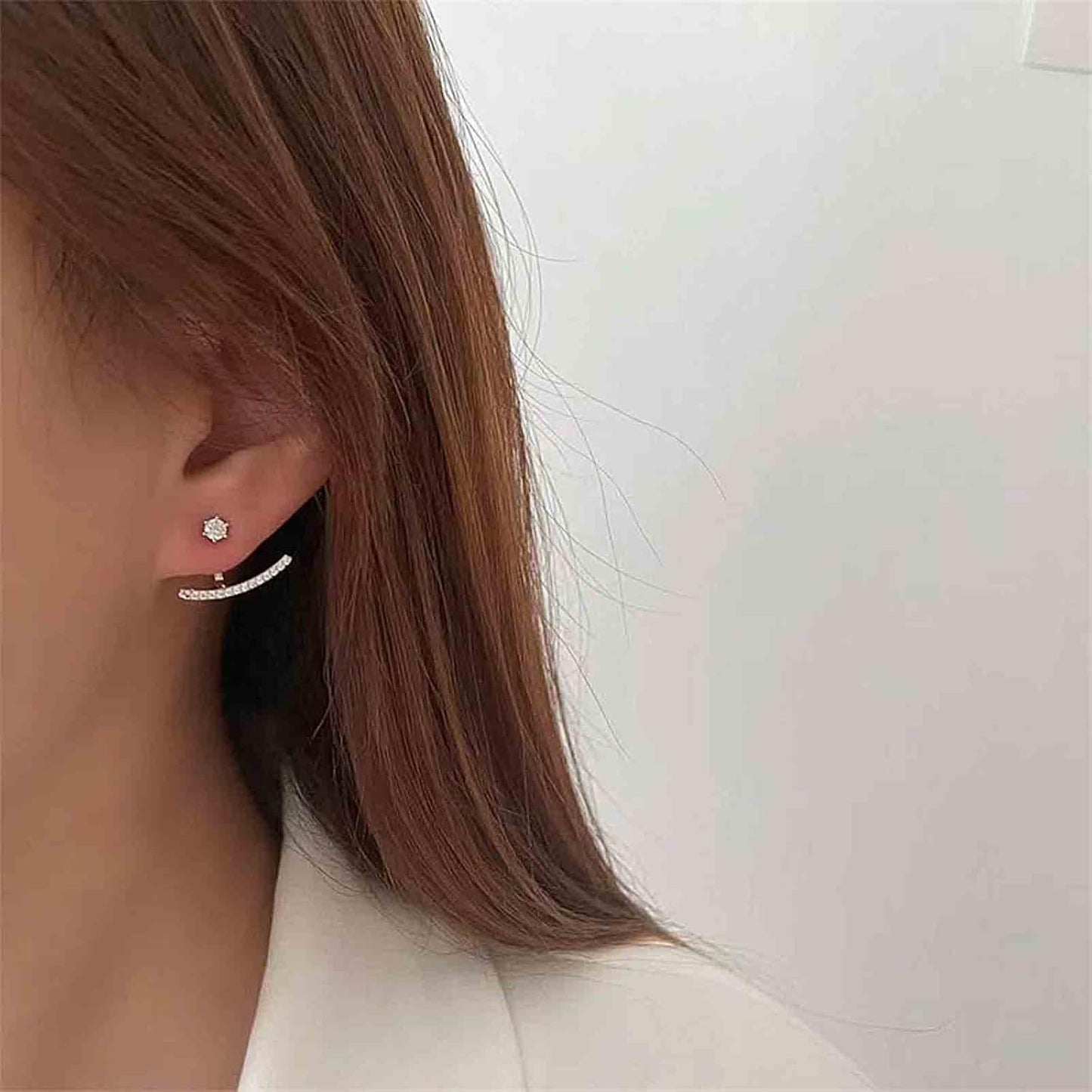 Crystal Bar Ear Climber Earrings Silver Rhinestone Ear Jacket Earrings Boho Bar Ear Crawlers Earrings Minimalist Geometric Moon Earrings Jewelry for Women and Girls