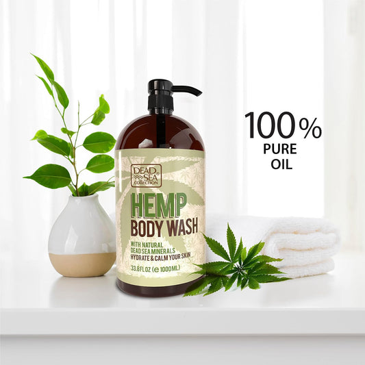 Dead Sea Collection Hemp Body Wash for Women and Men – Hemp Oil Infused with Dead Sea Minerals – Moisturizing Shower Gel for Dry & Sensitive Skin – 33.8 fl oz
