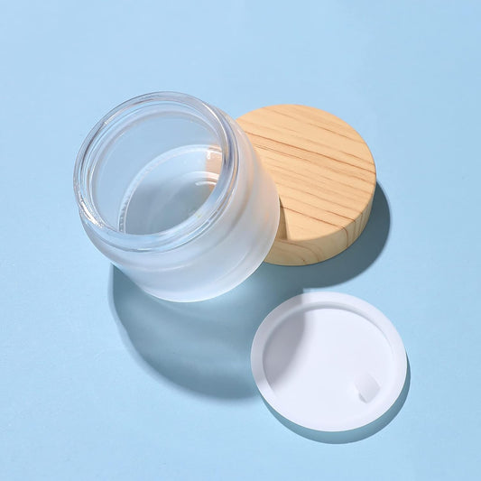 50 Gram/ml Glass Cosmetic Containers with lids,Round Frosted Cosmetic Jars with Leakproof lids,Small Empty Glass Sample Jars for Makeup Lip Scrub Balm Lotions Sample Eye Creams DIY (4 PACK 50ML)