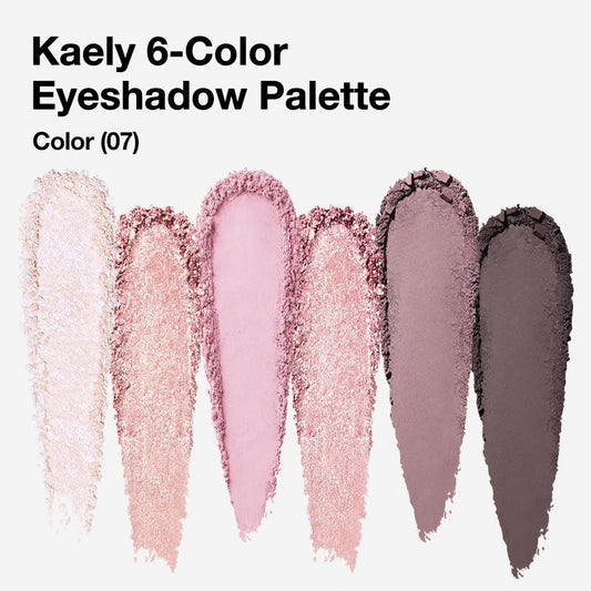 Kaely 6 Colors Mini Pink Eye Shadow Palette Makeup, Neutral Matte Shimmer Eyeshadow Palette for Older Women Highly Pigmented Waterproof, paleta de sombras de ojos, Vegan & Cruelty-free, 07
