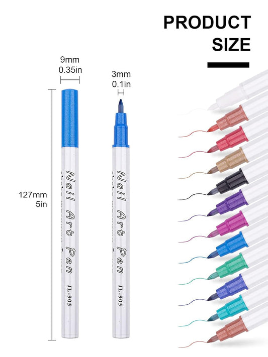 12 Color 3D Nail Art Pens Set, Kalolary Nail Point Graffiti Dotting Pen Drawing Painting Liner Brush for DIY Nail Art Beauty Adorn Manicure Tools
