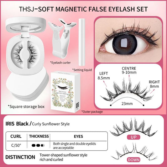 Lumentes Magnetic Eyelashes, Lumentes Magnetic Eyelashes with Applicator, Reusable No Glue Lashes, Natural Look Soft Comfortable Magnetic Lashes, Easy to Wear and Remove (Iris Black)