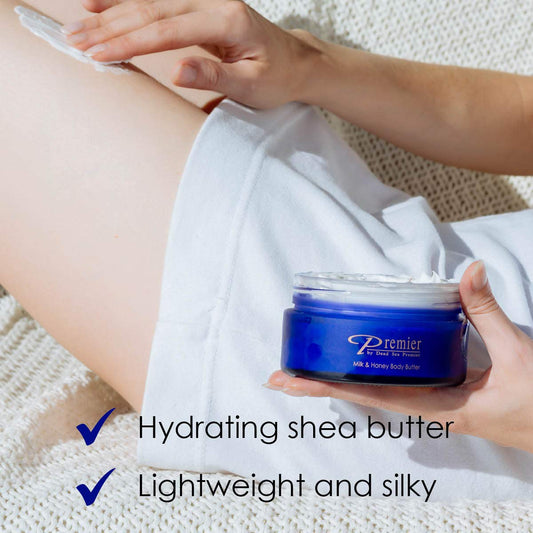 Premier Dead Sea Aromatic Body Butter – Milk & Honey, Hydrating Shea Body Butter for Women & Men, Moisturizing, Firming & Anti-Aging Cream for Dry Skin, Hand & Body, 5.95 Fl.oz