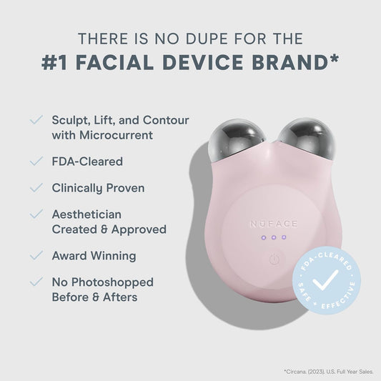 NuFACE MINI+ Microcurrent Facial Device Kit - FDA Cleared Face Sculpting & Skin Tightening Device to Contour, Lift & Tone + Microcurrent Gel Activator & Silk Creme - Sandy Rose