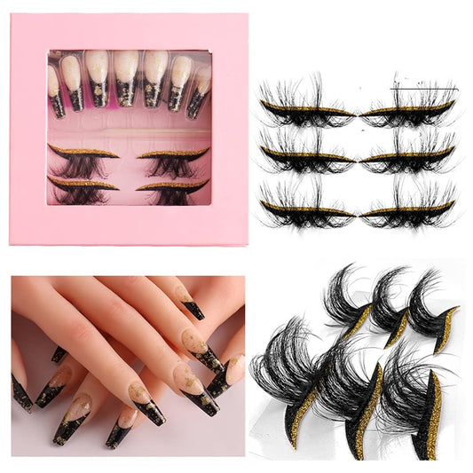 HBZGTLAD 3 in1 color eyeline Press On Nail with Eyelash Packing Boxes Set Package Pink White DIY Lashes and Nail Suit Box 1set… (SET-50)