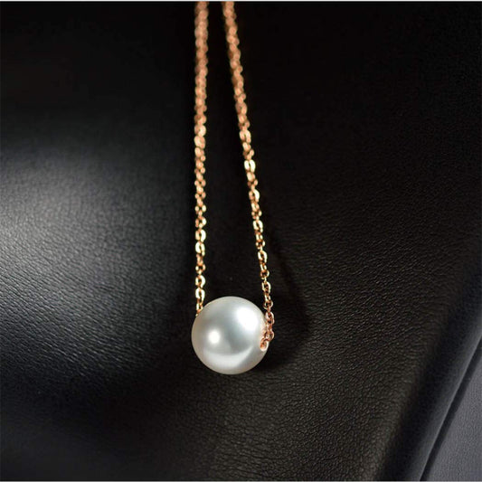 Single Pearl Pendant Necklace Chain Gold Necklace Short Necklaces for Women and Girls (Gold)