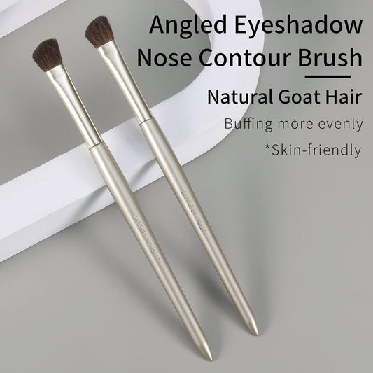 Natural Pony Hair Eye Shadow Brush by ENZO KEN, Small Nose Contour Brush, Angled Eyeshadow Brush, Angled Eye Shadow Brush, Single Eyeshadow Brush, Eye Brushes, Eyeshadow Blending Brush. (Gold, E202)