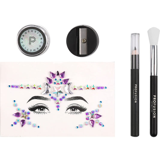 Profusion Cosmetics 5-pc Makeup Look Book, Long Lasting Eye Makeup for Women Eye Brightening Pressed Glitter with Eyeshadow Brush and Black Eyeliner, Easy To Clean and Convenient Makeup Sharpener