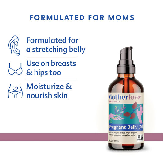 Motherlove Pregnant Belly Oil (4 oz) Natural Moisturizer to Soothe Itchy Skin & Prevent Stretch MarksโNon-GMO, Organic Herbs, Vegan