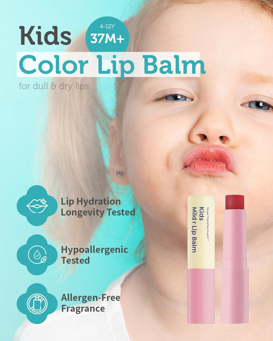 Kids' Color Lip Balm - Korean Kids Red Tint Lip Balm for Chapped and Cracked Lips with Natural Pigments - Hydrating Lips with Plant Oils and Shea Butter - Allergen Free Scent, 0.1 oz.