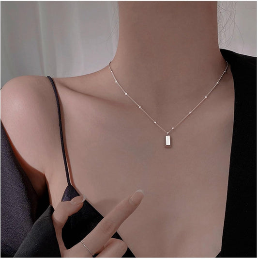 Vintage Square Pendant Necklace Polish Square Necklace Square Choker Necklace Gold Ball Chain Necklace Jewelry for Women (Gold)