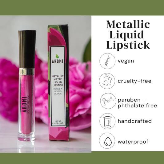 Aromi Hot Pink Metallic Liquid Lipstick | Magenta Lip Color with Shimmery Finish, Vegan, Cruelty-free, Long-Lasting and Smudge Proof (Fab Flamingo)