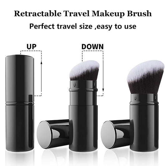 Falliny Retractable Makeup Brush, 2 Pack Travel Kabuki Face Blush Brush, Portable Powder Foundation Sunscreen Brush with Cover for Blush, Bronzer, Buffing, Flawless Powder Cosmetics