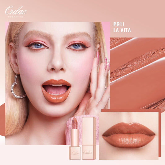 Oulac Infinity Moisture Shine Lipstick - High Shine Shimmery Finish, Super Creamy Texture, Medium to High Coverage - Gluten Free, PG11 La Vita