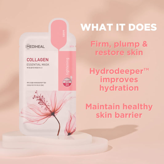 Mediheal Official Best Korean Sheet Mask - Collagen Essential Face Mask 4 Sheets Lifting and Firming For All Skin Types Value Sets