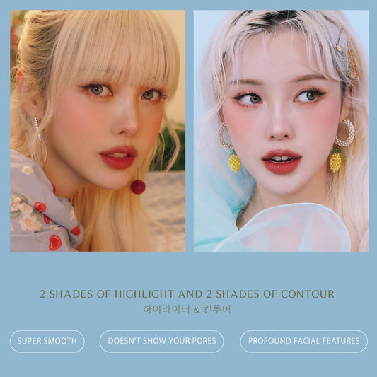 FreshO2 x Pony | Lemon tart multi-use Palette | 2 shades of highlight and 2 shades of contour| Delicate pearl like shimmer, super smooth | Made In Taiwan | Vegan Cruelty Free