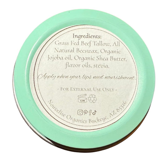 Nouvelise Organics Tallow Lip Balm | 100% Organic Beef Tallow, Organic Beeswax, Jojoba, and Shea Butter | Moisturizing Lip Care for Dry, Chapped Lips | Handcrafted in USA (1oz, Melon Mint)