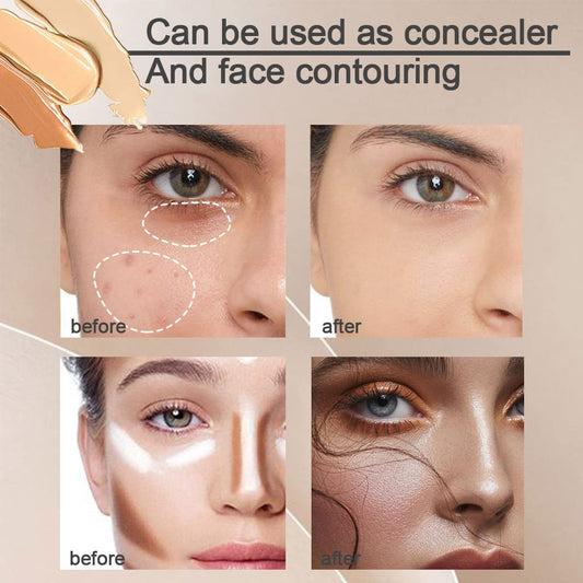2pcs Tri-color Face Concealer Contour Palette With Brush for Light Medium Skin. Correct Cream Foundation Palet for Under Eye Dark Circles Eyelid Tattoo. Ivory Cream Makeup Plate corrector de ojeras