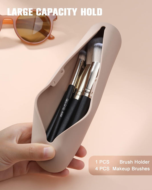 FERYES Large Travel Makeup Brush Holder with 4Pcs Makeup Brushes
