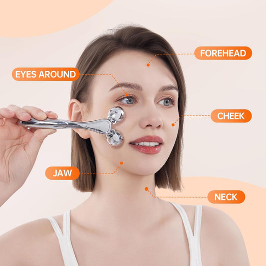 Metal Facial Roller Massager, 3D Cooling Face Massage Tool for Reduce Puffiness, Remove Eye Wrinkles, Face Lifting, Increase Firmness, Anti-Aging, Skin Tightening