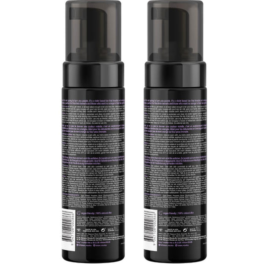 b.tan Violet Self Tanner Mousse Bundle | Love At First Tan - Best, 1 Hour Express Sunless Tanning Foam, Cancels Orange Tones, Dark Bronzing Glow, No Fake Tan Smell, Face & Body, 6.7 Fl Oz, Pack of 2